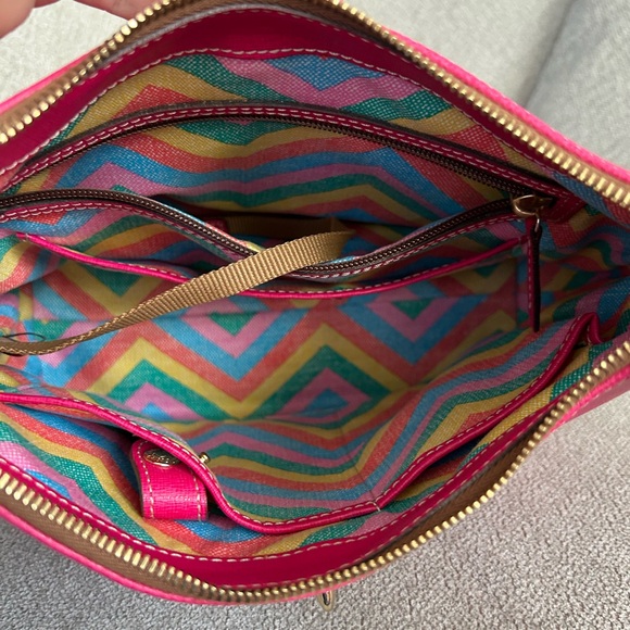 Dooney & Bourke Fuchsia and Tan Shoulder Bag - Picture 6 of 7